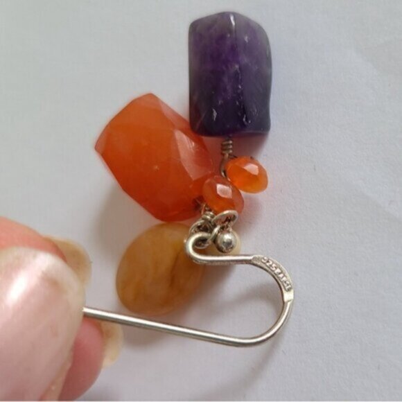 Vintage 80s Boho Barse Sterling Silver Amethyst Gemstone Beaded Dangle Earrings - Picture 9 of 10